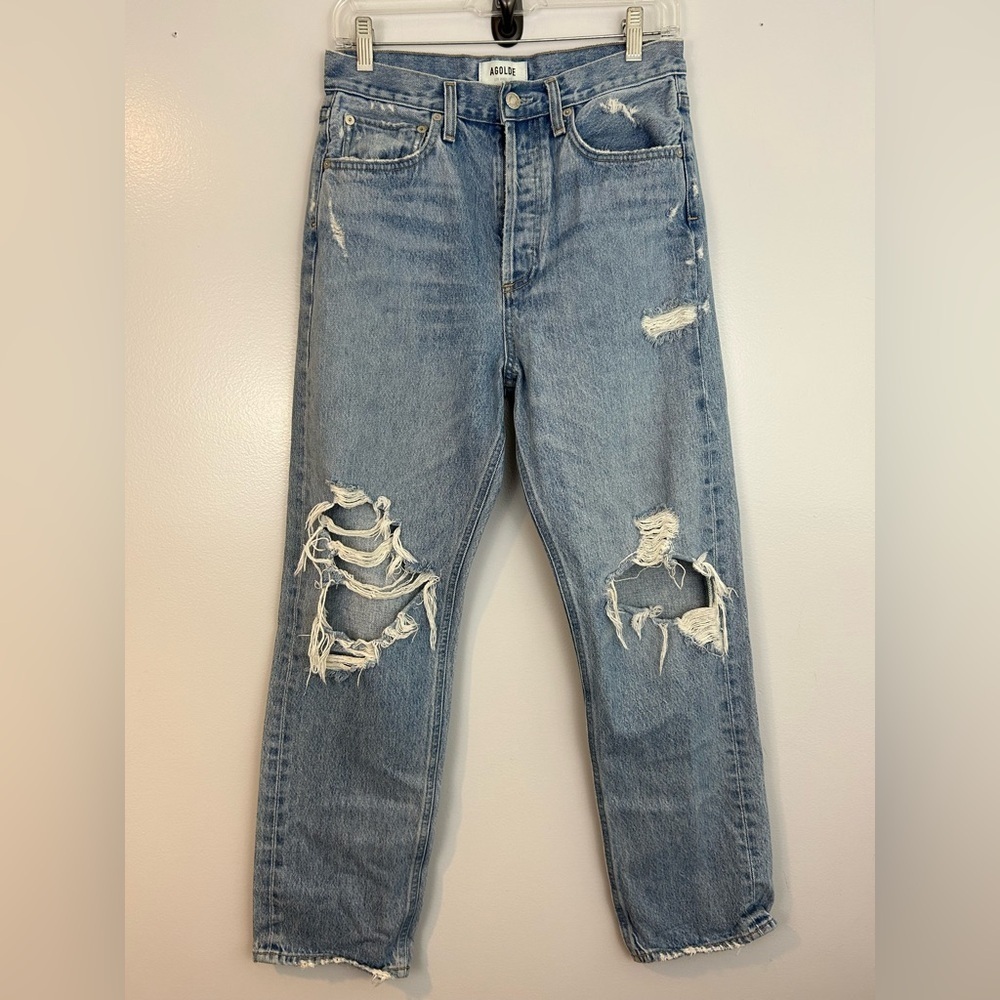 AGOLDE 90's Blue Denim Distressed Button Fly Jeans Size 26